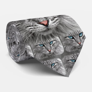 Cat with Blue Eyes Pink Nose and Grey Fur Tie