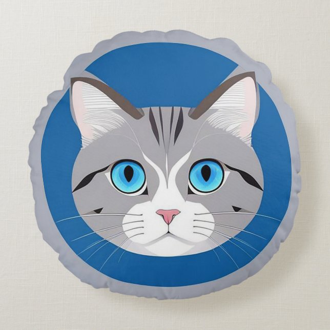 Cat With Blue Eyes Round Pillow (Front)