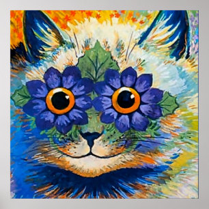 “Cat With Blue Petals” by Louis Wain Poster