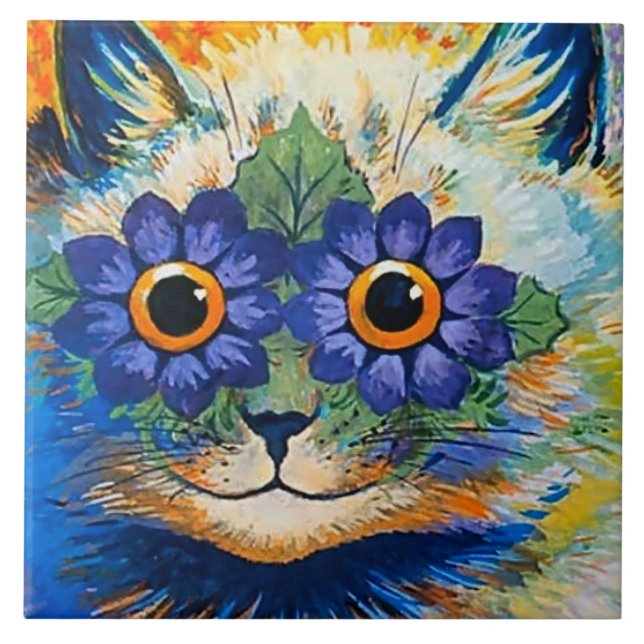 “Cat With Blue Petals” by Louis Wain Tile (Front)
