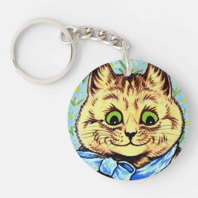 Cat with Blue Ribbon, Louis Wain Keychain (Front)