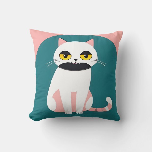 Cat With Bold Colours and a Cheerful Expression Throw Pillow (Front)