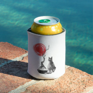 Cat with Bonsai and Buddha Quote Can Cooler