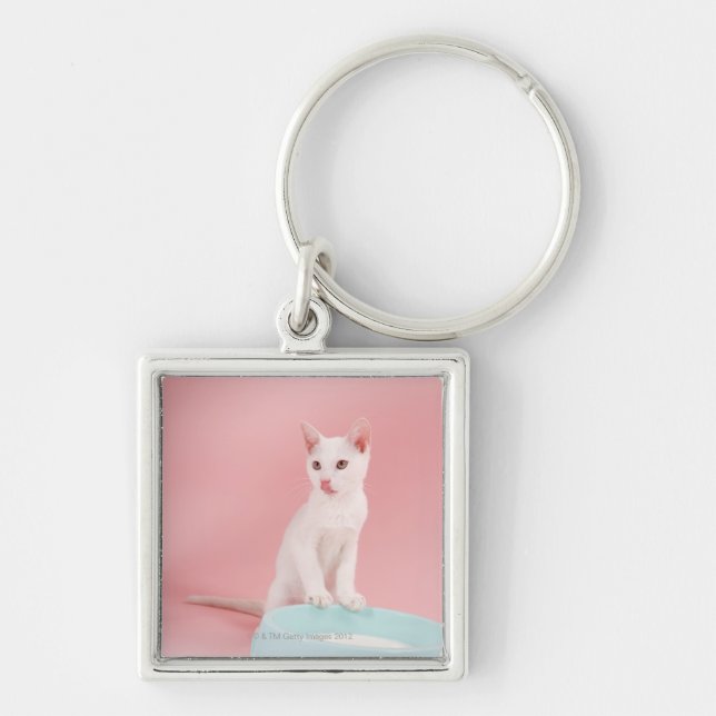 Cat with bowl of milk keychain (Front)