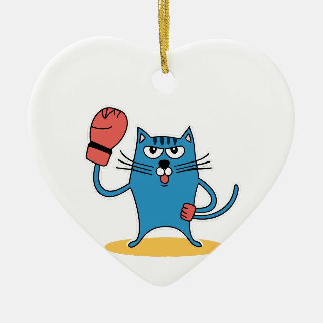 Cat with Boxing Gloves Ceramic Ornament (Front)