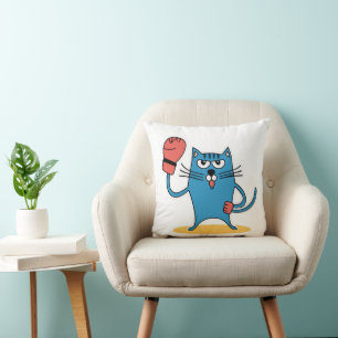Cat with Boxing Gloves Throw Pillow