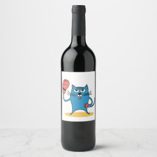 Cat with Boxing Gloves Wine Label