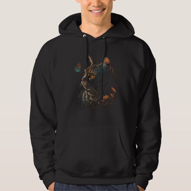 Cat With Butterfly Black Cat Butterfly Hoodie (Front)