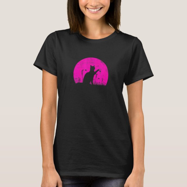 Cat With Butterfly Pink Sunset T-Shirt (Front)
