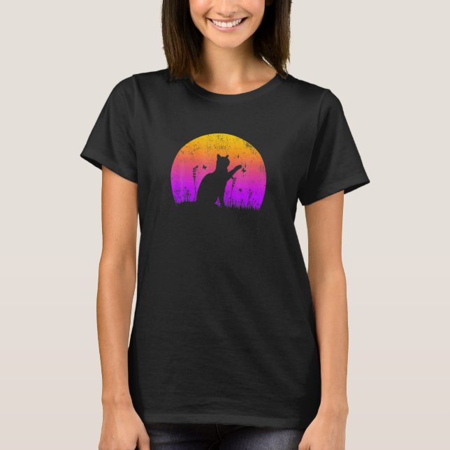 Cat With Butterfly Sunset T-Shirt (Front)