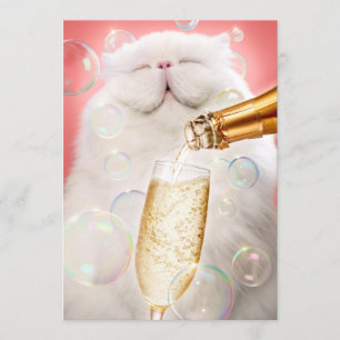 Cat With Champagne Invitation