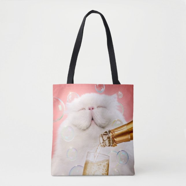 Cat With Champagne Tote Bag (Front)