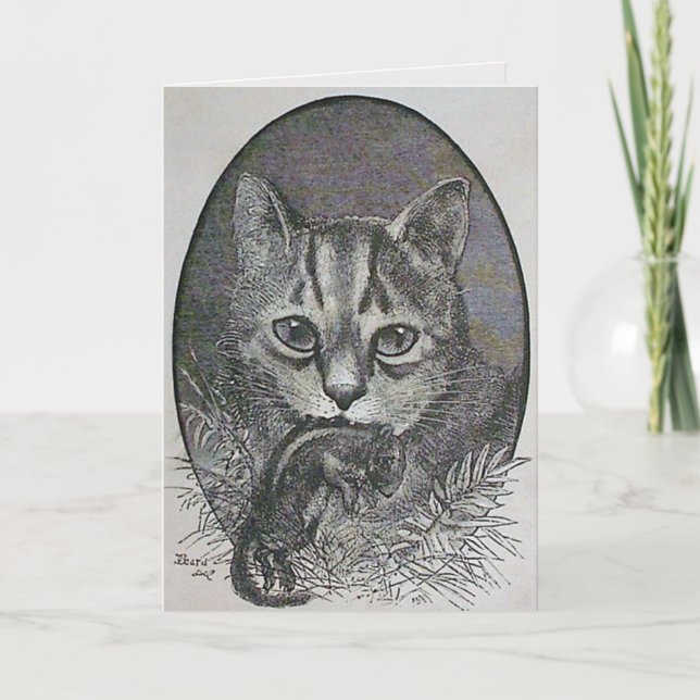 Cat with Chipmunk Victorian Christmas Card (Front)