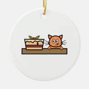 Cat with Christmas Cake. Ceramic Ornament