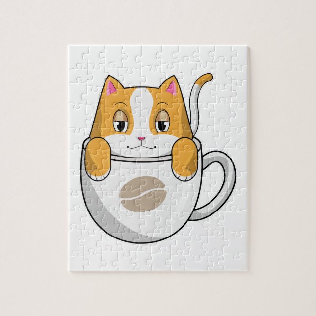 Cat with Coffee Cup Jigsaw Puzzle (Vertical)