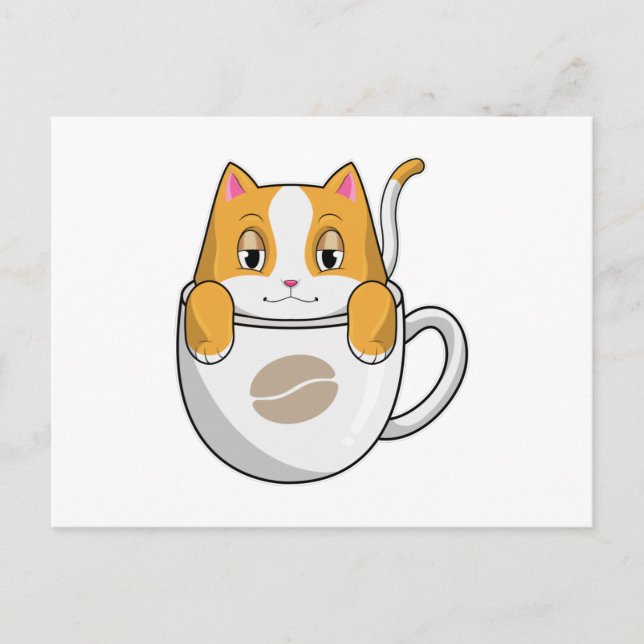 Cat with Coffee Cup Postcard (Front)