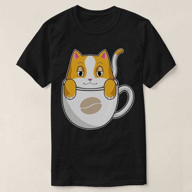 Cat with Coffee Cup T-Shirt (Design Front)