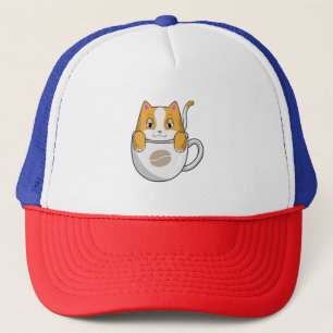 Cat with Coffee Cup Trucker Hat