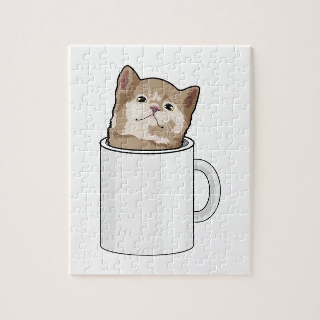Cat with Coffee mug Jigsaw Puzzle (Vertical)