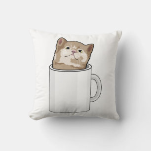 Cat with Coffee mug Throw Pillow
