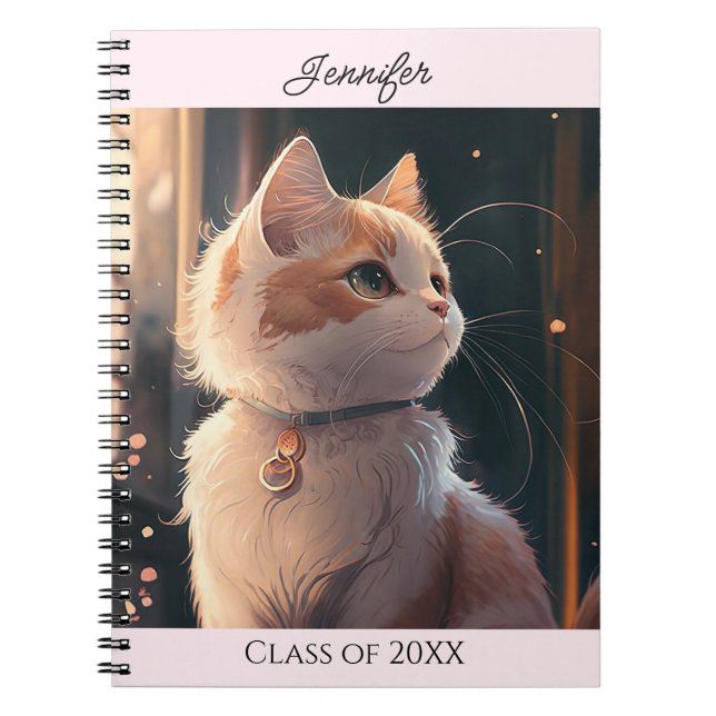 Cat with Collar Personalize Name Gift Notebook (Front)