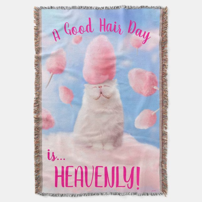 Cat With Cotton Candy Hair Throw Blanket (Front Vertical)