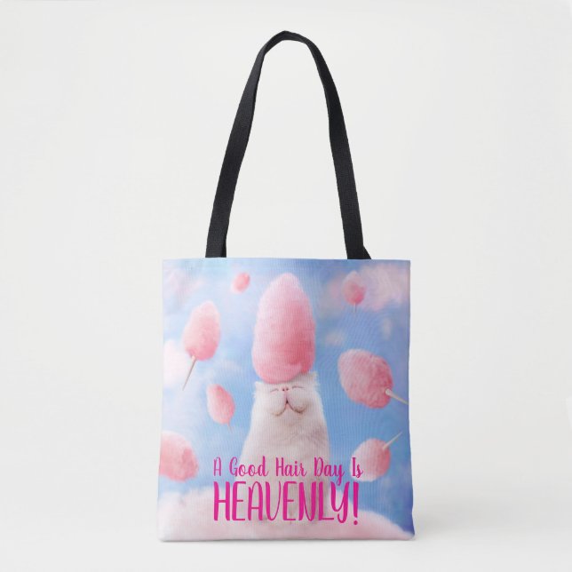 Cat With Cotton Candy Hair Tote Bag (Front)