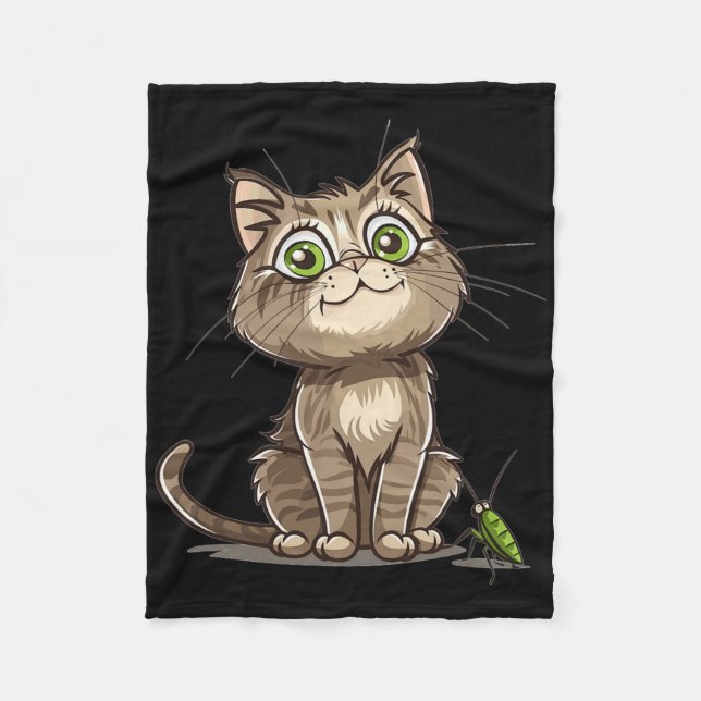 Cat With Cricket I Cute Cat  Fleece Blanket (Front)