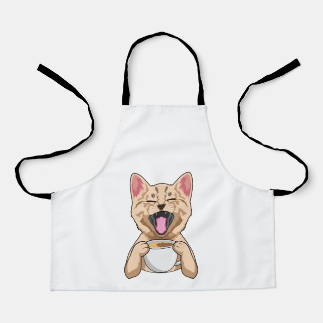 Cat with cup of coffee apron (Front)