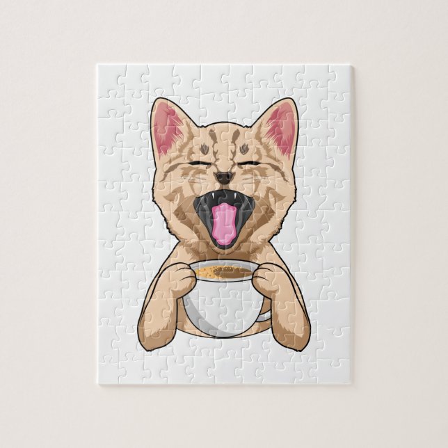 Cat with cup of coffee jigsaw puzzle (Vertical)