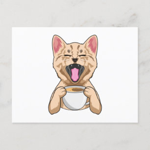 Cat with Cup of Coffee Postcard