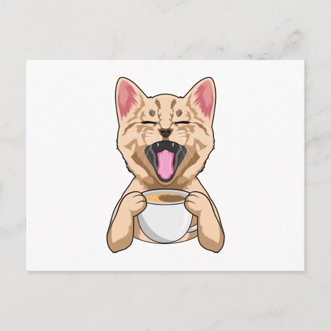 Cat with Cup of Coffee Postcard (Front)