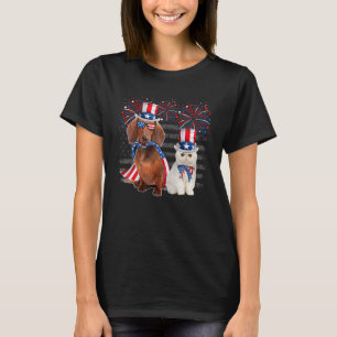 Cat With Dachshund Sunglasses American Flag 4th Of T-Shirt
