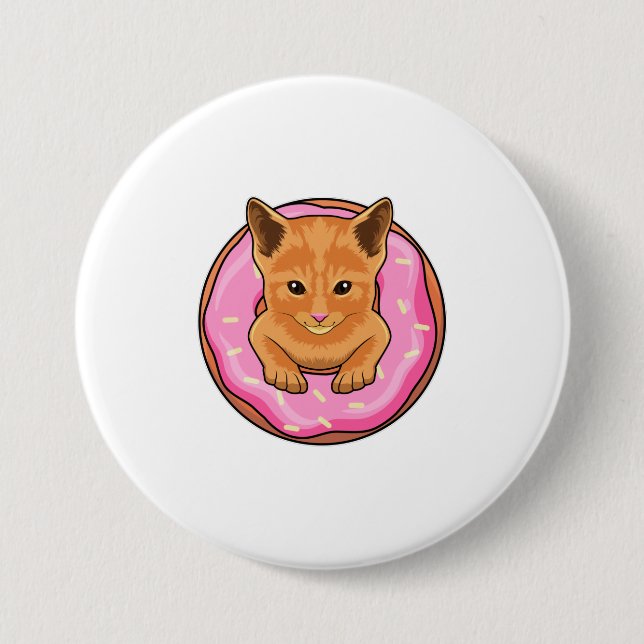 Cat with Doughnut 3 Inch Round Button (Front)