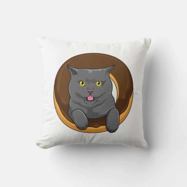 Cat with Doughnut Throw Pillow (Front)