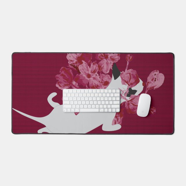 Cat with Enchanting Flowers Desk Mat (Keyboard & Mouse)