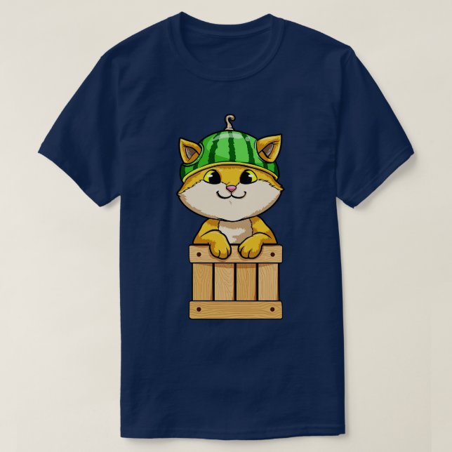 Cat with Fence and Watermelon T-Shirt (Design Front)