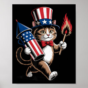 Cat With Fireworks 4th Of July Toddler Kids Indepe Poster