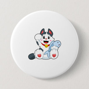 Cat with Fish 3 Inch Round Button