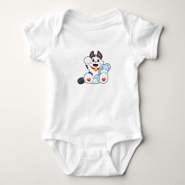Cat with Fish Baby Bodysuit (Front)