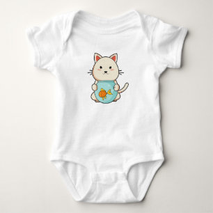 Cat with Fish in Glass Baby Bodysuit