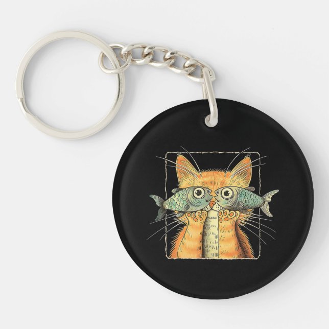 Cat with Fisheyes Kitten Funny Cat Parody Keychain (Front)