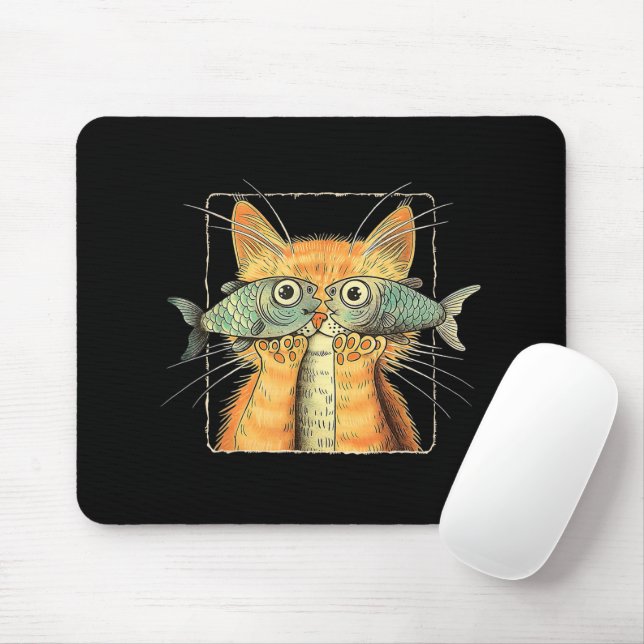 Cat with Fisheyes Kitten Funny Cat Parody Mouse Pad (With Mouse)