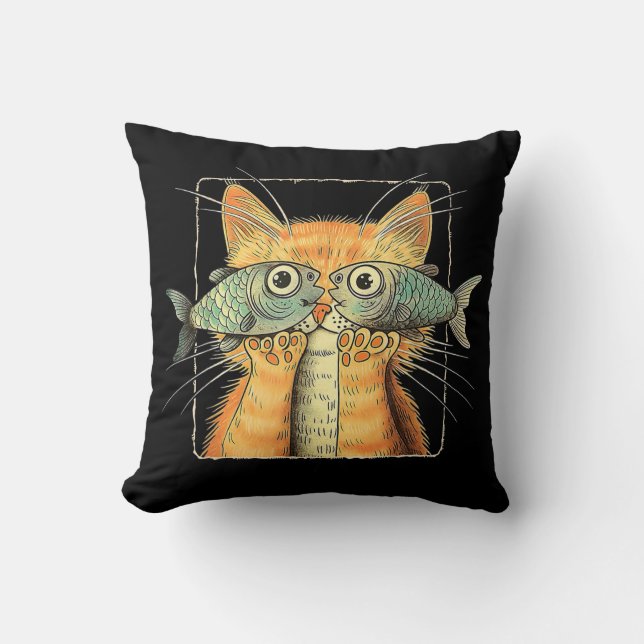 Cat with Fisheyes Kitten Funny Cat Parody Throw Pillow (Front)