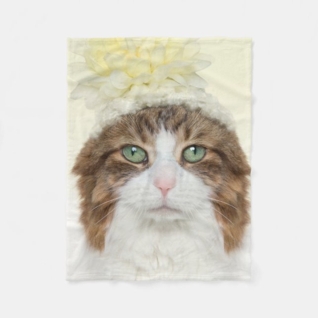 Cat With Flower Hat Fleece Blanket (Front)