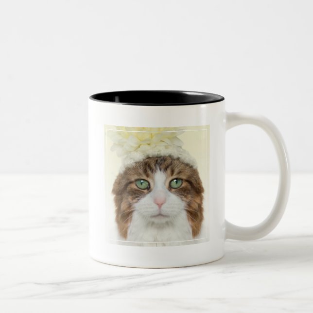 Cat With Flower Hat Two-Tone Coffee Mug (Right)