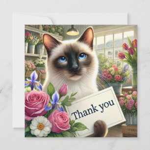 Cat with flower with thank you card