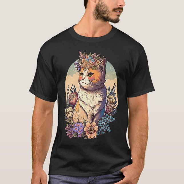 Cat with flower wreath  3 T-Shirt (Front)