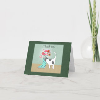 Cat with Flowers in Boot Whimsical Quirky Cat Art Thank You Card
