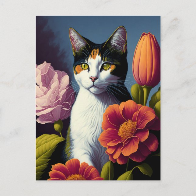 cat with flowers postcard (Front)